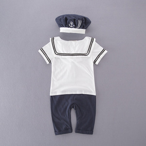 Mode été marine Style vêtements bébé garçons <span class=keywords><strong>marin</strong></span> Costume avec chapeau pour 0-2 ans HCFB-025 - Product Image 5