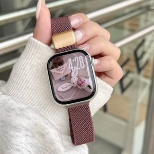 Bracelet de montre à fermoir magnétique en nylon tissé pour Apple Watch Xiaomi Mi Band, sangle réglable rouge - Product Image 2