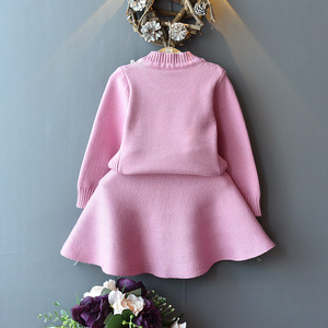 Vêtements pour enfants de mode coréenne en gros, vêtements pour filles, vêtements de couleur unie, ensembles de robes en tricot - Product Image 3