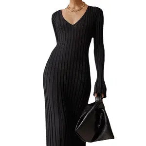 Оптовая продажа, новый 2024 вязаный женский комплект, платье-свитер с длинными рукавами, стильная шерстяная юбка, свободное вязаное Внутреннее платье для молодых девушек