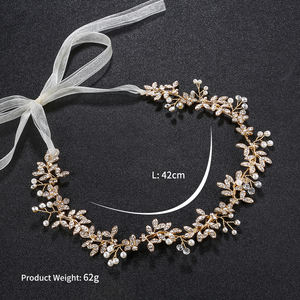 Fasce per Capelli da Sposa di Lusso Europee e Americane, Fatte a Mano con Fiori in Lega e Foglie con Strass, per Vendita all'Ingrosso - Product Image 6