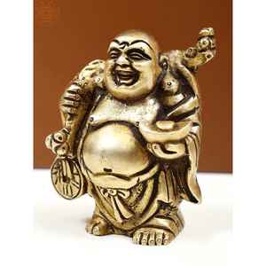1. Pequeño Buda Sonriente de Latón de 3 Pulgadas con Monedas y Lingote, Estatua de Prosperidad, 0.4 kg de Peso, 3 Pulgadas de Altura, Decoración para el Hogar, Regalo - Product Image 1