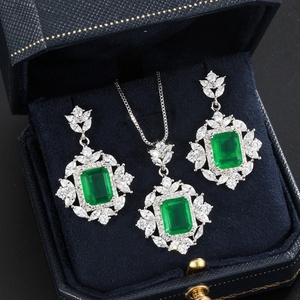 Intricate Eco-friendly Copper Vintage Emerald Green Zircon Earings and Necklace <b>Ring</b> <b>Set</b> Retro Flower Jewelry <b>Set</b> for <b>Women</b> - Product Image 2