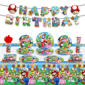 Platos y Vasos de Papel con Diseño de Mario Bros para Fiesta de Cumpleaños, con Banderines Colgantes y Artículos de Decoración - Product Image 1