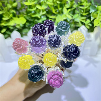 Épingle à Cheveux Fleur de Cristal Naturel en Gros, Pierre de Guérison Spirituelle, Épingle à Cheveux Fleur en Fluorite Arc-en-ciel pour Femmes
