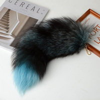 Vente en gros de queue de renard noire en cristal de 40 cm, grande, moelleuse, fausse fourrure, porte-clés
