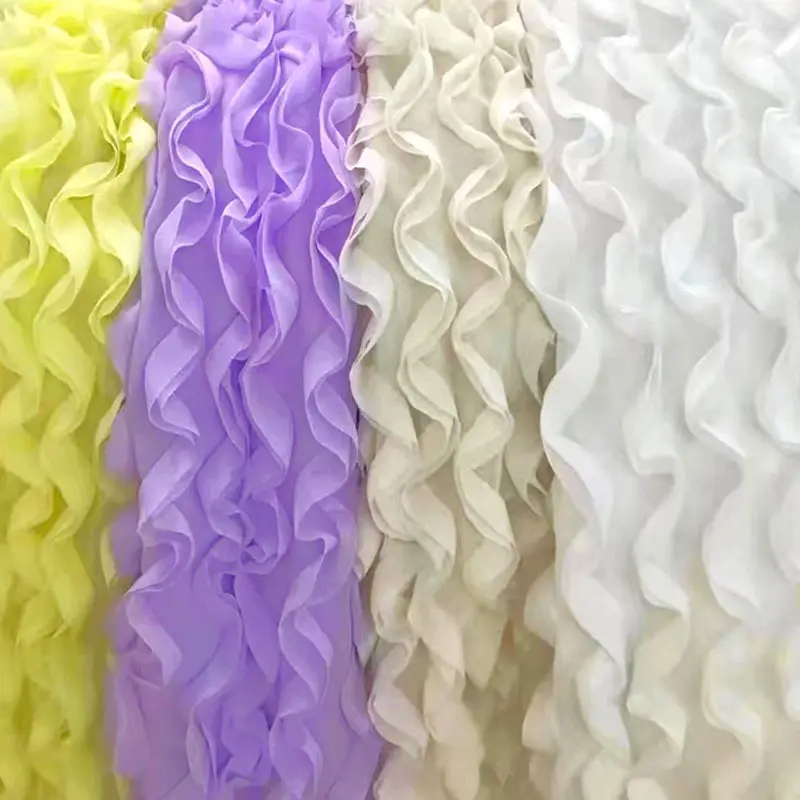Tessuto da ricamo a nastro 3D wave crinkle design pizzo tessuto voile 100% tessuto in nylon per gonne eleganti