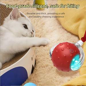 Jouets interactifs pour chats, balle pour chats d'intérieur, roule rapidement sur le tapis, jouets pour chats qui font du bruit et s'activent à la mouvement (rouge) - Product Image 2