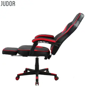 Judor Red Computer Swivel人間工学に基づいたオフィスレーシングゲーミングチェア、フットレスト付きEN1335認定EN12520認定