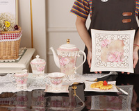 Service à café et thé en céramique écologique de style européen vintage, motif végétal, vaisselle en porcelaine, ensemble de 4 pièces pour mariage