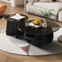Mesa de Centro Moderna de Vidrio Templado para Sala de Estar, Combinación de Patas Circulares de Madera, Mesa Auxiliar para Balcón