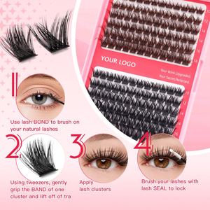 Pestañas postizas individuales negras con logotipo personalizado, pestañas postizas <span class=keywords><strong>de</strong></span> segmento <span class=keywords><strong>de</strong></span> racimo DIY, racimos <span class=keywords><strong>de</strong></span> pestañas esponjosas marrones - Product Image 4