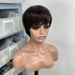 wholesale machine made pixie cut wig raw virgin hair short BOB wavy for black women lace frontal wig