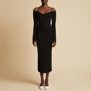 Elegant Women Latest <strong>Dress</strong> Designs Long Sleeve Off Shoulder <strong>Dress</strong> Rib Knit Bodycon Midi Casual <strong>Dresses</strong> - Product Image 5
