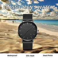 Montre à quartz classique et à la mode pour homme avec bande en acier maillé pour la vie quotidienne à calendrier unique Bracelet en acier inoxydable étanche