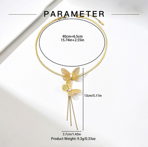 Collier YF8469 de luxe exquis à double <span class=keywords><strong>papillon</strong></span> et pompon, plaqué or 18 carats, en acier inoxydable étanche, avec chaîne serpent plate en perles - Product Image 6