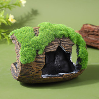 Caverne en forme de baril recouverte de mousse, décoration d'aquarium en résine en forme de rondin creux, cachette pour poissons Betta et crevettes