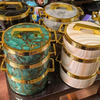 Lot de 3 récipients alimentaires cylindriques isothermes 1,5L, 2L, 2,5L, texture marbre, avec poignée pont unique, vente en gros
