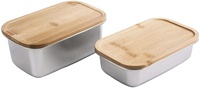 Boîte à lunch bento en acier inoxydable pour adultes et enfants avec couvercle en bambou Contenants à lunch snack en métal japonais anti-fuite