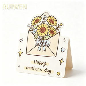 Tarjetas <span class=keywords><strong>de</strong></span> Felicitación RUIWEN para el Día <span class=keywords><strong>de</strong></span> la Madre, con Diseño Floral Pintado a Mano en Papel Artístico, Mensaje <span class=keywords><strong>de</strong></span> Bendición y Diseño <span class=keywords><strong>de</strong></span> Plegado Irregular - Product Image 1