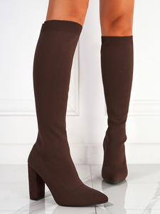 Autumn Winter Knitted Stretch Fabric Socks Women Knee High Boots Fashion <b>Red</b> Pointed Toe Square Heels Shoes Botas Largas - Product Image 6