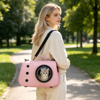 Sac à dos de transport pour animaux de compagnie en polyester imprimé, écologique et tendance, avec fermeture éclair et design extensible pour chiens et chats