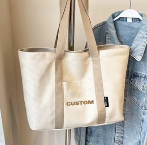 Bolsa de playa de lona con asa, bolsa de compras reutilizable, bolso de hombro con logo impreso personalizable - Product Image 3