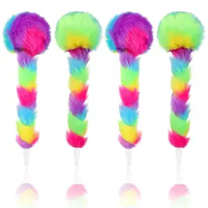 Rainbow Design Cute Ballpoint Pen Funny Fluffy Pens With Fur For School Office Christmas Birthday Carnival Party Favor Supply