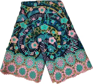 Tela de Encaje Bordado Africano Nigeriano de Algodón, Exquisito Bordado Floral 3D, Tela de Encaje Africano, Material <span class=keywords><strong>para</strong></span> Ropa Tradicional - Product Image 1