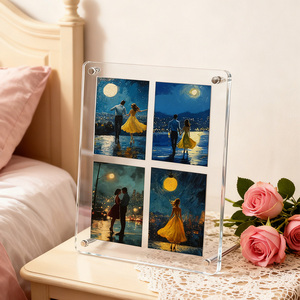 Cadre <span class=keywords><strong>photo</strong></span> en acrylique à 9 grilles très vendu - Support d'affichage de bureau transparent pour photos de célébrités, cadeaux pour fans et décoration intérieure - Product Image 3