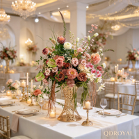 Fleurs artificielles d'automne en gros : centre de table rose dorée et verdure pour mariages et événements
