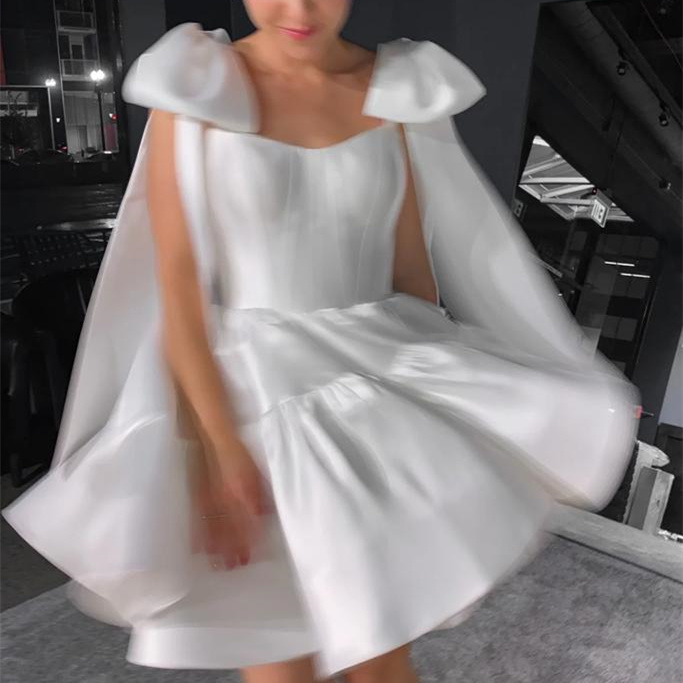 Mily Bridal ML102 - Elegant Short Wedding Dress with Bow