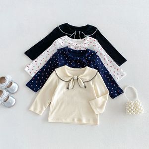 Maglietta per Bambina in Cotone Tinta Unita <span class=keywords><strong>con</strong></span> Piccoli Motivi Floreali, Colletto Rovesciato e Fiocco, per Primavera e Autunno - Product Image 6