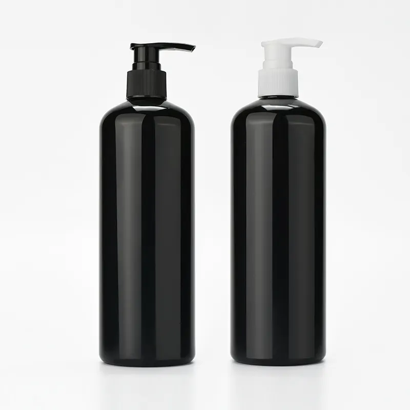 Kemasan gel mandi kosong 8oz 250ml 500ml 1000ml botol lotion plastik sampo hitam dengan tutup pompa 24/410