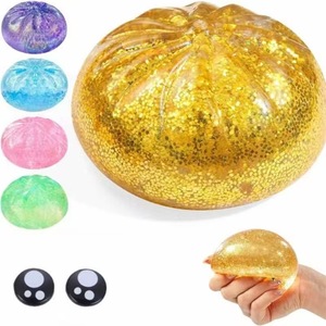 Jouet Squishy Boule de Sucre Scintillante, Jouet Anti-Stress à Presser en Forme de Boule de Maltose Liquide Transparente avec Paillettes Multicolores - Product Image 1