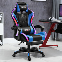 Fauteuil Gamer PC de Course Multi-Fonction Inclinable en Cuir, Chaise de Jeu Économique à LED avec Repose-Pieds