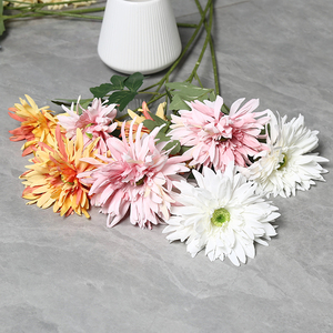 A tre teste fiamma dalia crisantemo Design molto realistico decorazione per festa di nozze da me fiori artificiali di alta qualità - Product Image 1