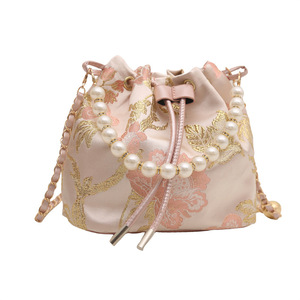 Nouveaux sacs seau pour femmes en PU de grande capacité, élégants avec des perles, sacs à bandoulière à cordon - Product Image 5