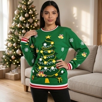 Pull de Noël rouge pour femme, col rond, manches longues, tricoté, pull de fête, vêtements décontractés d'hiver