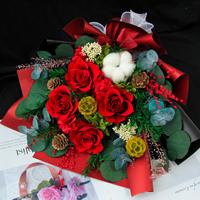 Lovebay Grosir Buket Bunga Mawar Alami Abadi, Buket Bunga Kering Abadi Selamanya, Buket Bunga Asli Awet Abadi