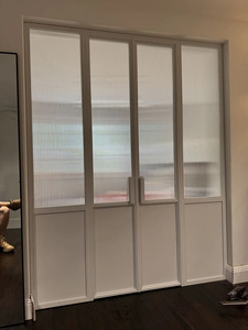 Porte d'entrée intérieure en fer ancien avec vitres à arches françaises, design rétro, couleur blanc et noir - Product Image 4