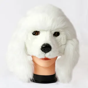 Setelan berbulu topeng hewan realistis pudel Cosplay hiasan kepala anjing bulu palsu kostum setengah wajah masker untuk dewasa topeng pesta