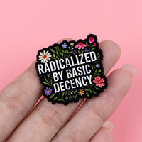 RADICALIZED BASIC DECENCY Broche émaillée 3D avec motifs floraux et citations, accessoires vestimentaires, bijoux de mode, cadeau, plaqué noir