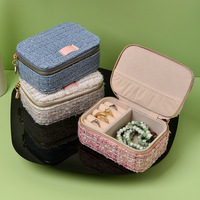 Boîte à bijoux de voyage rectangulaire en velours de luxe, double fermeture éclair dorée, organiseur de bijoux portable, boîte d'emballage pour bijoux