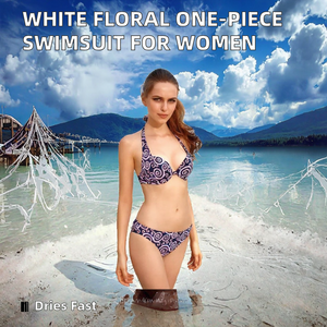 Traje de Baño Bikini Blanco Floral Sexy de Moda para Playa, 1 Pieza, Spandex/Nylon, Ecológico, de Secado Rápido, Transpirable y Antibacterial - Product Image 2