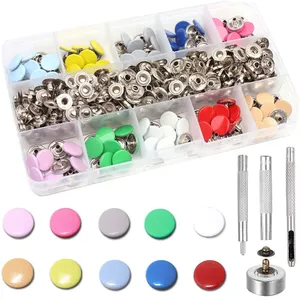 HOT SALE MIX colors DIY Snap Fastener Kit brass Snaps with 4 Pieces Fixing Tools Kit metal snap buttons for clothes