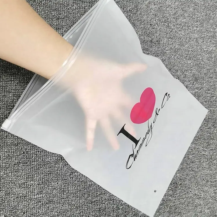 Eco-friendly Custom Logo Printing Plastic Packaging Transparent CPE Frosted Zipper Bag For Clothing T-shirt