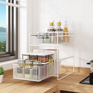 <span class=keywords><strong>Cuisine</strong></span> Articles Ménagers Multifonction Empilable stockage titulaire Panier <span class=keywords><strong>Sous</strong></span> Évier 2 Niveaux Extensible Étagère Organisateur Rack Coulissant - Product Image 6