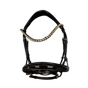 Brida para Caballo de Cuero Negro Crystal Honey Savannah Snaffle con Diadema de Cristal Transparente Dorado de 9 mm y Acolchado Suave Negro - Product Image 1