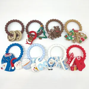 Custom Food Elephant Wood Teether Animal Teething Ring Toys Silicone Teethers For Babies Teeth